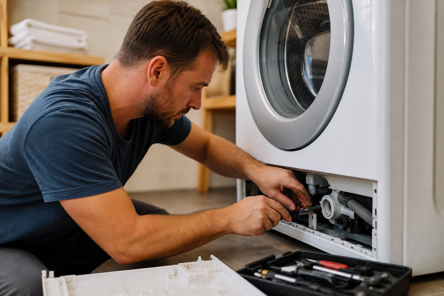 Technician repairing a dishwasher
